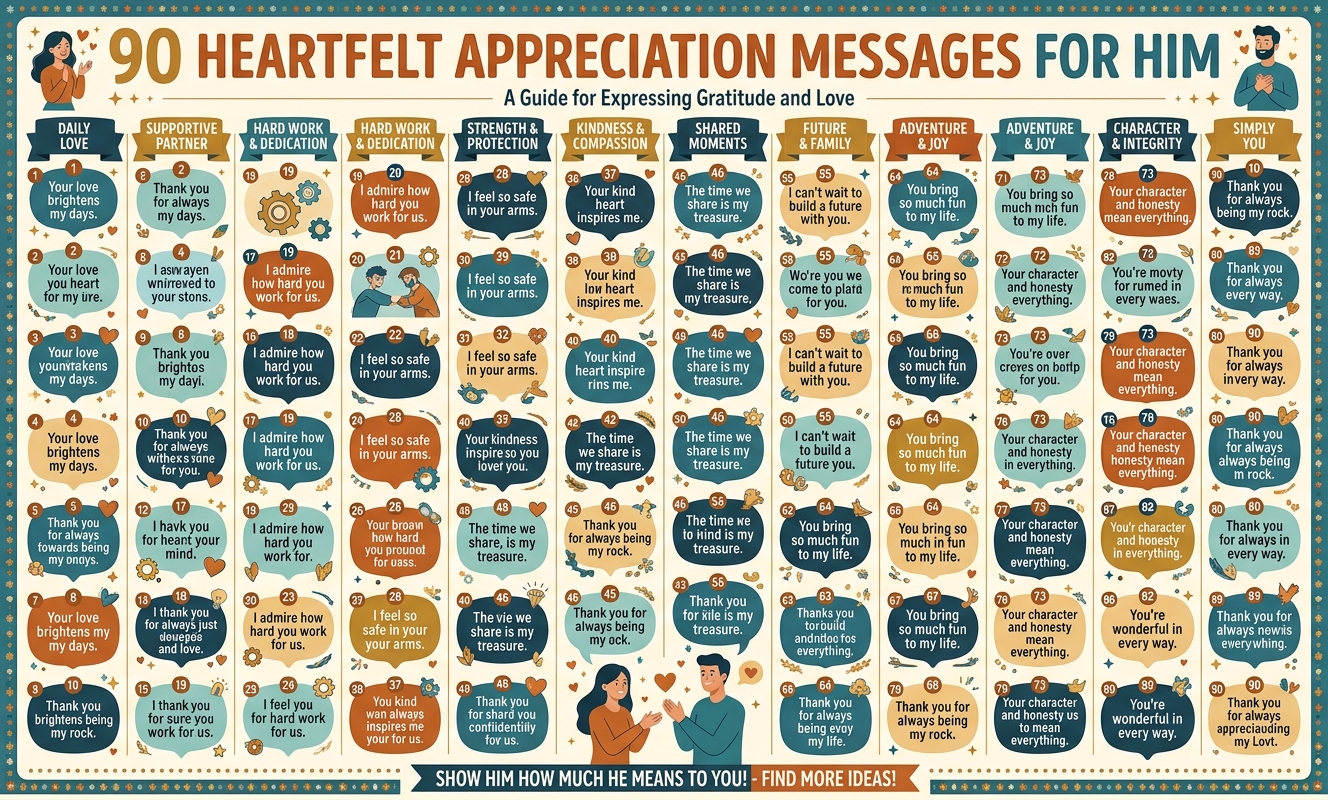 90 Heartfelt Appreciation Messages for Him