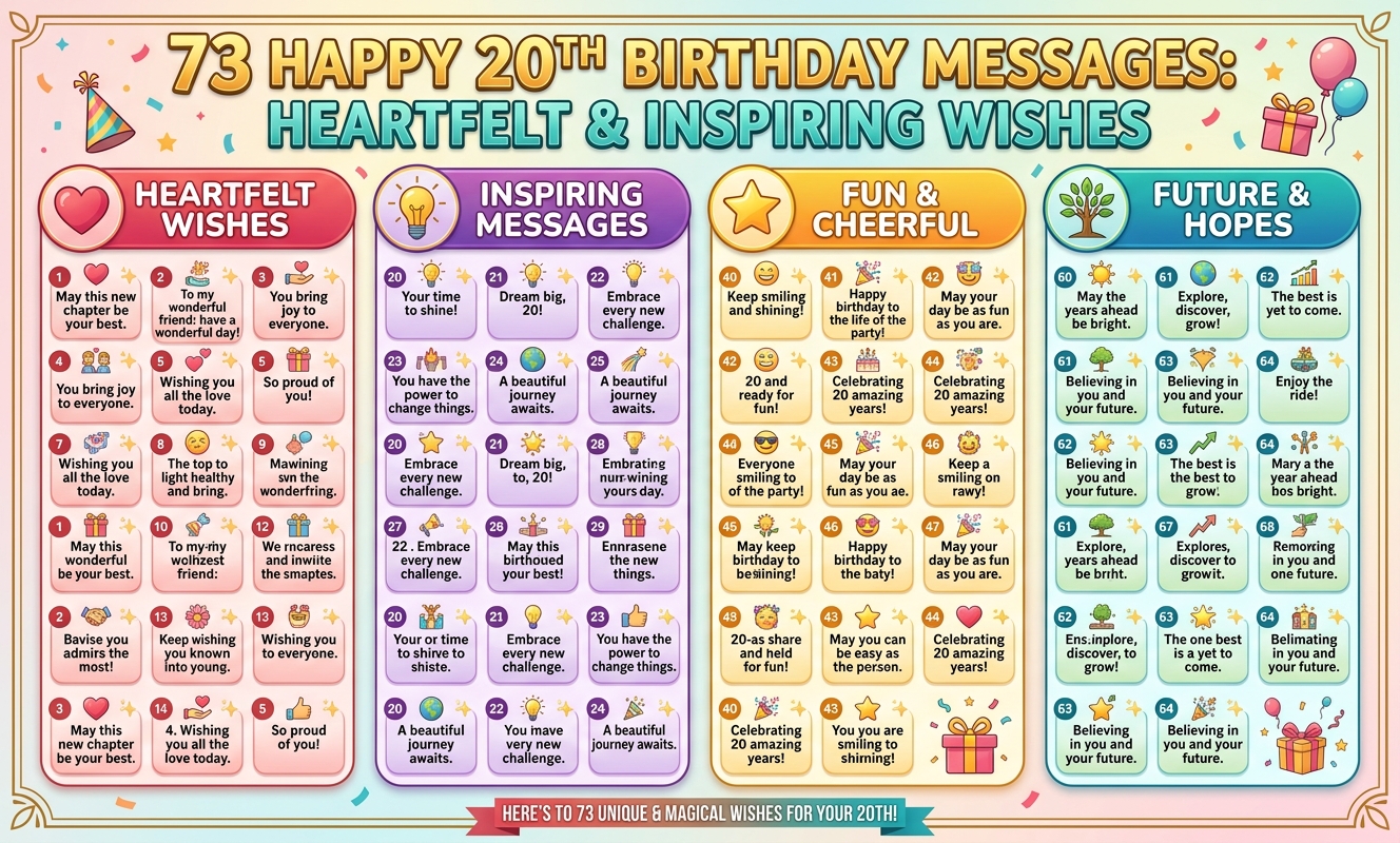 73 Happy 20th Birthday Messages: Heartfelt & Inspiring Wishes