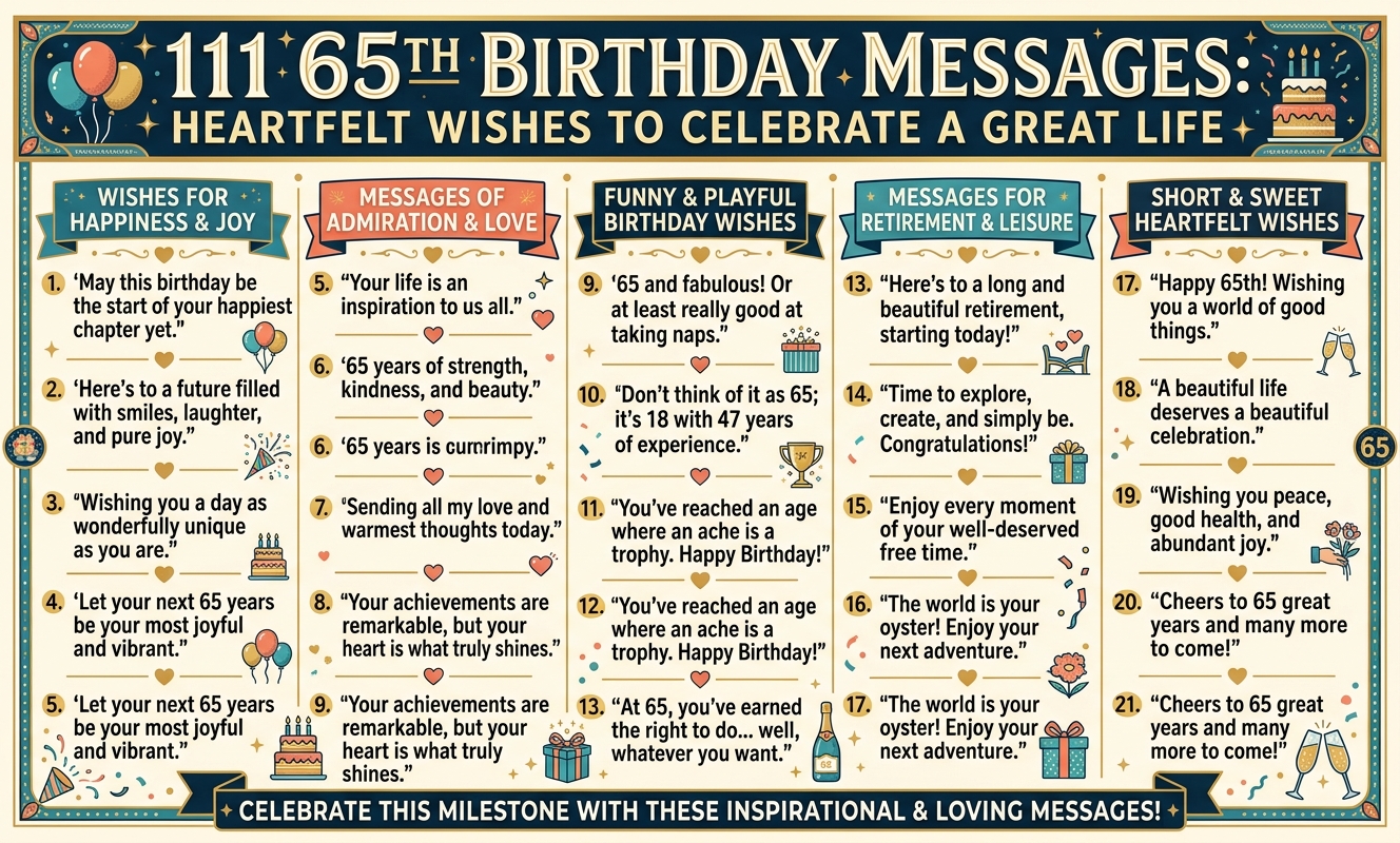 111 65th Birthday Messages: Heartfelt Wishes to Celebrate a Great Life