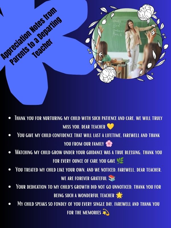 Appreciation Notes from Parents to a Departing Teacher
